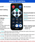 Remote control for Sound Activated DJ Light With Colorful LED Strobe Beams, detailing modes and effects for parties and events.
