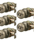 Privacy Door Knob Lock Set For Interior Bedroom And Bathroom Doors Keyless Turn Button Privacy Round Ball Handle In Antique Brass Stainless Steel Durability 5 Pack