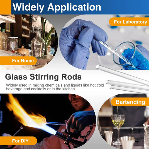 12 Pieces Pro-Grade Borosilicate Glass Stirring Rods Set, 6 Inch By 5 mm Round End, Heavy Duty Lab And Kitchen Stirring Rods With High Heat Resistance Up To 297 Degrees Fahrenheit, Ideal For Experiments And Cooking. Glass stirring rods for lab, home, DIY, and bartending use