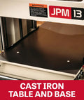 Heavy Duty 13 Inch Planer And Molder Combo For Woodworking Built Like A Tank One Point Five Horsepower Motor Three High Speed Steel Blades Rock Solid Feed System interior view of cast iron table and base