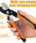 Heavy Duty Wire Stripper Cable Cutter With 45 Steel Body And Stainless Return Spring For Electricians Auto Opening Pliers Crimper Tool in hand showing multiple stripping holes.