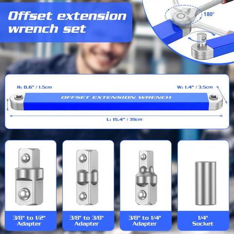 Heavy Duty Offset Extension Wrench Set Featuring Chain Drive Mechanism And Zero Degree Swing Arc To Crush Tough Jobs Dead Nuts Precise for access in tight spaces.