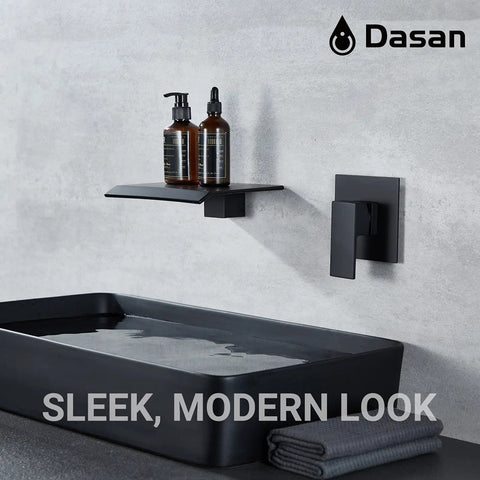 Slick Matte Black Wall Mount Waterfall Bathroom Faucet In Wall Sink Faucet with single handle above modern sink