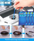 Power Enzyme Drain Cleaner Sticks by the sink with a hand inserting a stick, demonstrating grease removal effectiveness.