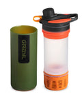 GeoPress 24 Oz Water Purifier Bottle For Hiking Camping Survival And Travel With Easy Fill Press To Drink Filter shown disassembled