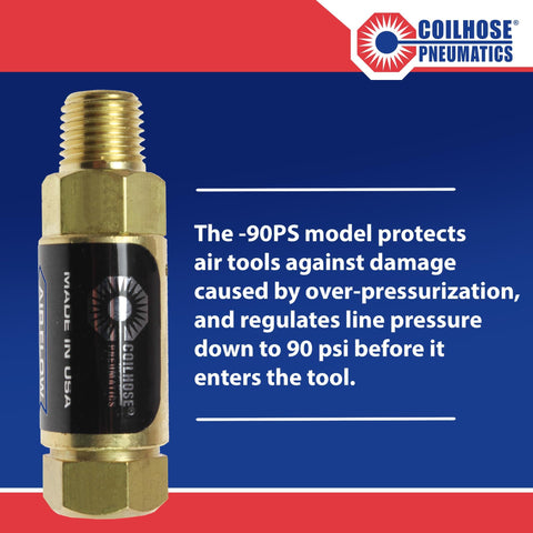 Pre Set In Line Pressure Regulator For Air Tools 90 Psi One Quarter Inch NPT Brass Body With Corrosion Resistance Max 150 Psi