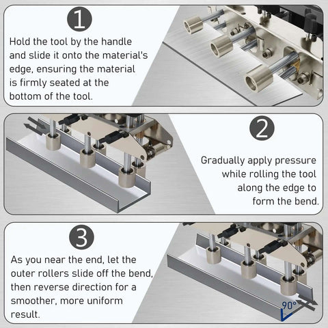 3 Station Roller Bender For Sheet Metal, Adjustable 0 To 90 Degree Bending Angles, showing usage instructions