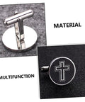 Cross Pattern Mens Cufflinks Set Fly Yet Classy Stylish Decorative Shirt Fasteners with black cross and metal finish