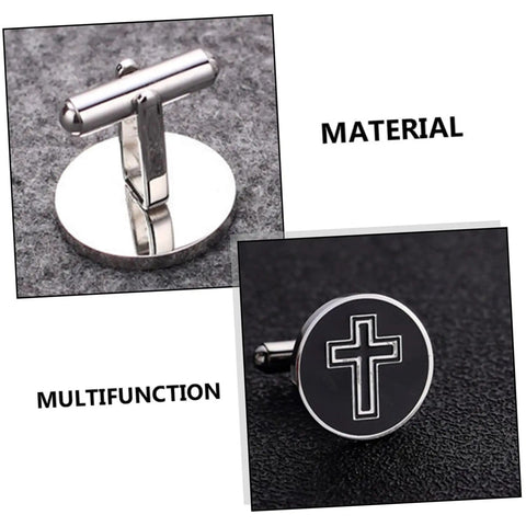 Cross Pattern Mens Cufflinks Set Fly Yet Classy Stylish Decorative Shirt Fasteners with black cross and metal finish