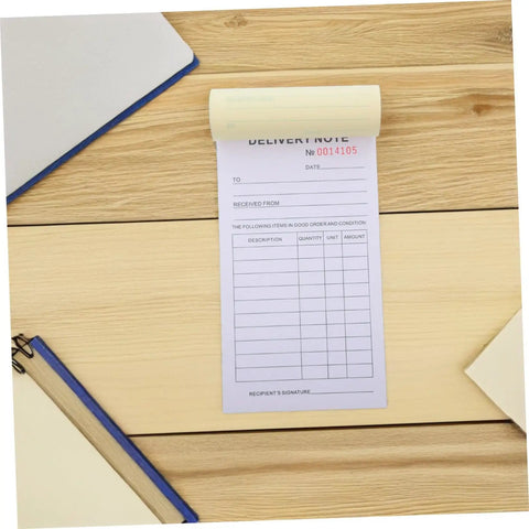 Carbon Copy Receipt Book For Small Biz 3 Part Invoice Pad With Simple Design And Clear Legibility Lightweight Order Receipt Book For Customer Transactions Fast Doc Speed And Error Reduction. delivery note pad on wood desk