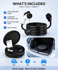Hella Reliable 21 Foot J1772 EV Extension Cord 50 Amp Level 2 Electric Vehicle Charging Cable with protective cap and carrying case.