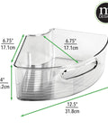 Real Smooth Rotating Plastic Lazy Susan Tray With Comfy Grip Handle For Kitchen Counter Pantry Fridge Cabinet Organization Stores Snacks Drinks And Groceries In Chill Smoke Two Pack showing dimensions 12.5 x 6.75 x 4 inches.