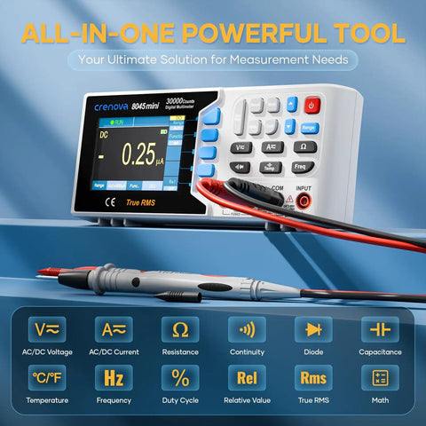 30,000 Counts True RMS Digital Multimeter For Bench Top Lab And Industrial Use With USB Data Logging CAT II 600V display and probes