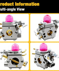 Multi-angle view of Replacement Carburetor 531127910 for Husqvarna 130C 130L 330LK Trimmers with Straight Shaft Kit