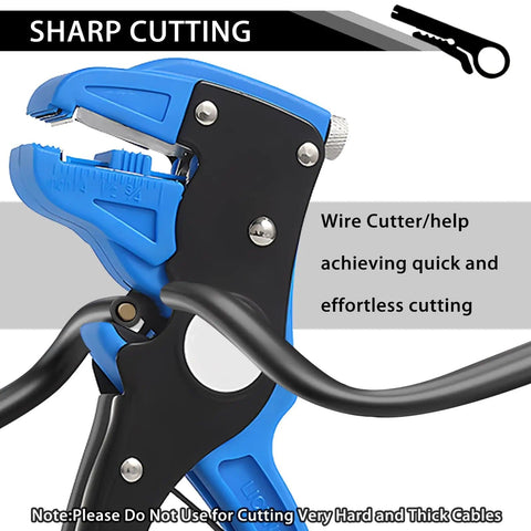 2-In-1 Automatic Wire Stripper And Cutter For Electronics And Automotive Repair With Eagle Nose Pliers In Blue, close-up view.