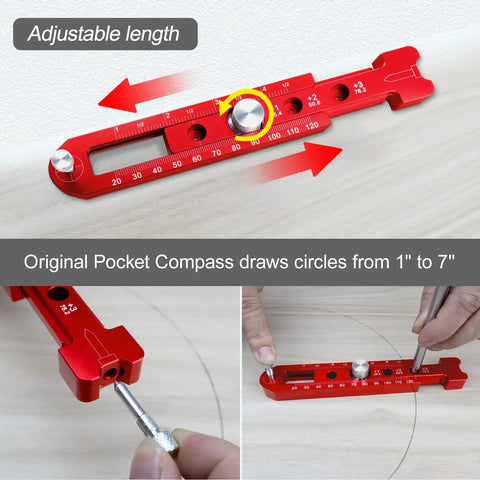 Tough As Nails Aluminum Woodworking Compass Scriber Smooth Operator Adjustable Metric And Inch Circle Arc Drawing Ruler Compact Marking Gauge Pro Builder Tool with adjustable length for precise circle drawing from 1" to 7".