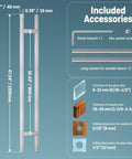 Diagram of H-Shaped 1200mm Push Pull Door Handle with included accessories and measurements for commercial glass doors.