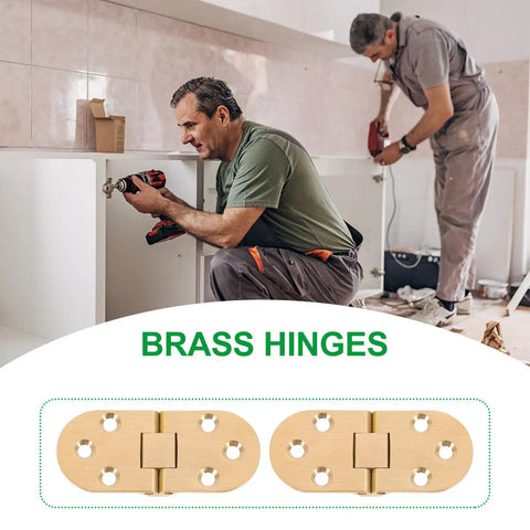 Two workers installing cabinets with Brass Table Hinges 2-Piece Set For Butler Tray And Cabinet Furniture, self-supporting.