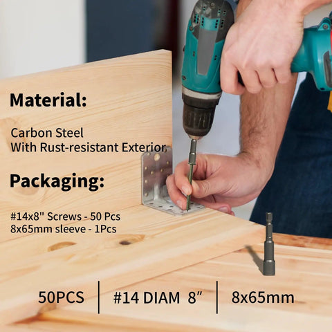 Hand using a drill to install Eight Inch Structural Lag Wood Screws Number Fourteen Size Heavy Duty Timber Fasteners.