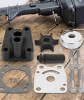 Industrial Water Pump Repair Kit With Impeller Assembly For Marine Outboard Motors 2 Stroke 4 Kilowatts Includes Replacement Components To Refresh Cooling System And Keep Your Marina Workshop On Point. Outboard motor water pump parts kit on wooden bench