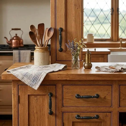 10 Pack 3 Inch Matte Black Cabinet Pulls Heavy Duty Solid Handles Center To Center for Kitchen Cabinets on wooden kitchen drawers.