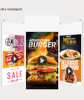 55 Inch FHD Dual Sided LCD Panel With Badass 700 Nit Glow For Window Facing Digital Screens displaying vibrant food promotional graphics.