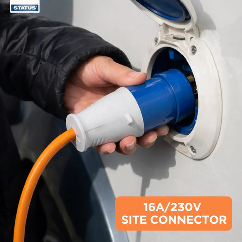 Hella Rugged 10 Meter Heavy Duty Extension Cord 16 Amp 230 Volt IP44 Weatherproof Industrial Power Lead connected to site.