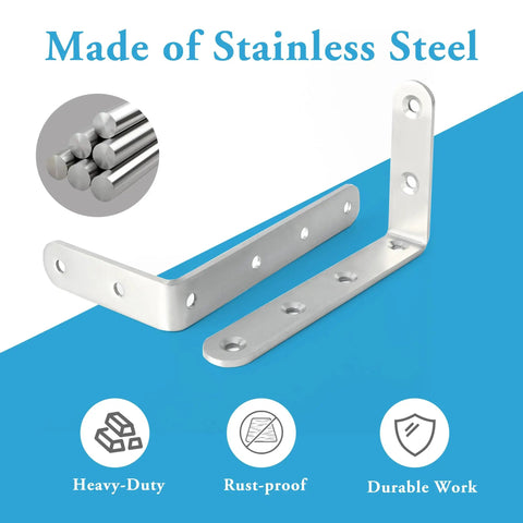 Tough As Nails Heavy Duty 12 Piece Floating Shelf Brackets Set Stainless Steel L Bracket Corner Brace 5 By 3 Inch with brushed finish