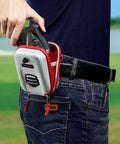 Hard Shell EVA Carry Case For Golf Rangefinders Waterproof Shockproof Protective Box on belt, holding a rangefinder