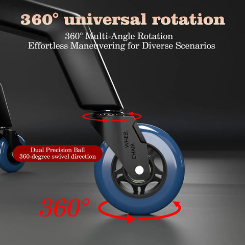 Premium Rubber Office Chair Wheels Replacement Set Of 5 Universal Fit For Gaming And Desk Chairs showcasing 360-degree swivel rotation.