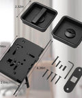 Pocket Door Lock Hardware Set With Privacy Handle And Hidden Pull Recessed Latch For 1.77 To 2 Inch Thick Wooden Doors In Square Black Finish And Easy Install For Quick Updates, including dimensions and installation screws.