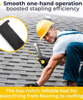 Heavy Duty Hammer Tacker Stapler For 3/8 Inch Crown Staples One Hand Operation Manual tool in action on roofing project.