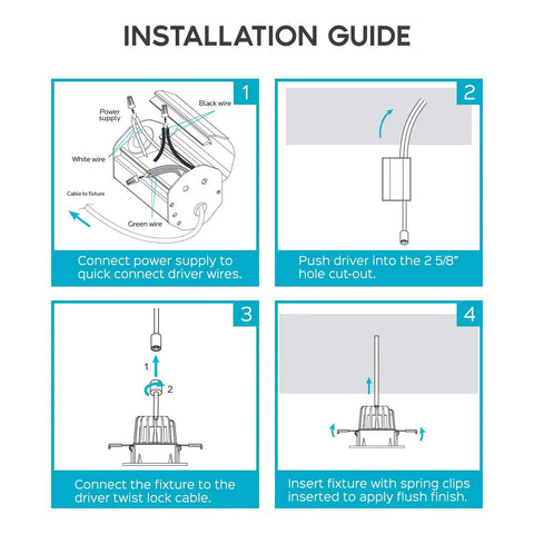 Installation guide for 2 Inch Square LED Recessed Light With Junction Box 8W 50W Equivalent 5000K Bright White 600 Lumens Dimmable Downlight