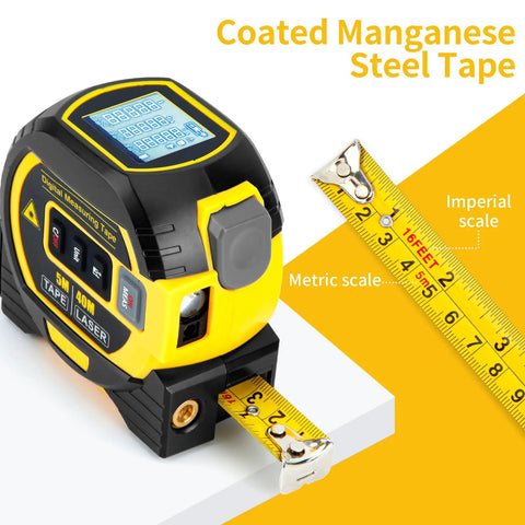 3 In 1 Digital Laser Tape Measure And Level Combo, 100m Laser Distance Meter With Cross Line Laser Level, 328ft Range, 16ft Digital Tape, Pro Grade Contractor Tool For Fast, Accurate Measurements On Job Sites. Digital tape measure with imperial and metric scale.
