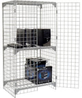 Built Tough Commercial Wire Mesh Security Locker With Heavy Duty Double Doors Premium Adjustable Shelf No Sweat Setup Hella Secure Latch For Shop Warehouse In Durable Gray, storing computers and office supplies.