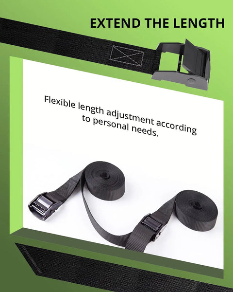 Rock Solid 0.75X48 Inch Cam Buckle Tie Down Straps showing adjustable black straps and cam buckle for easy length modifications.