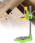 Heavy Duty Mini Bench Drill Press Electric Drill Stand With Anti Slip Handle Adjustable Height And 90 Degree Rotatable Chuck For Precision Woodworking And Metal Projects Featuring 60mm Depth Control on a wood background.