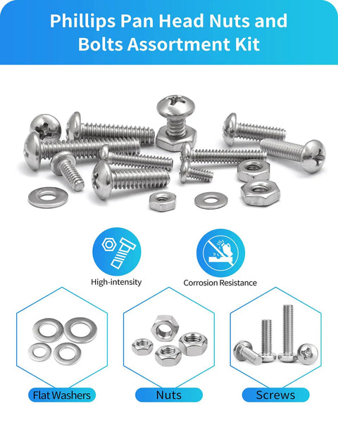 All In One 750 Piece Nuts And Bolts Hardware Kit With Stainless Steel Pan Head Phillips Screws, Washers And Nuts in view