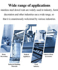 Wide range of applications for 304 stainless steel dowel rods in home decoration, medical appliances, food industry, and vehicles.