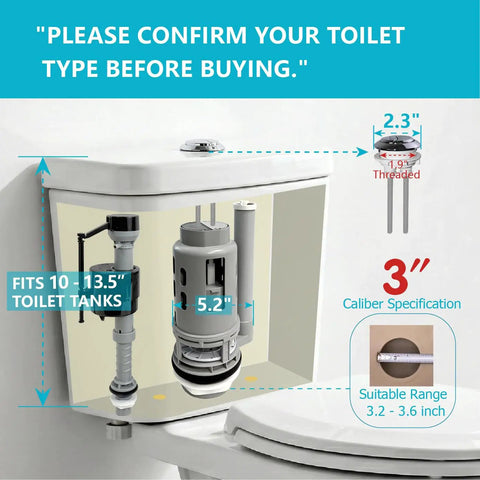 Dual Flush Toilet Valve Replacement Kit 3 Inch With Metal Tool And Bolts For Glacier Bay Aquasource Toto Water Ridge And More Fits 2 Piece Toilets Easy Install DIY Friendly Water Saving Silent Mode, toilet tank size guide