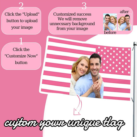 Personalized Pink American Flag 3x5ft Custom Flag With Photo And Text For Bedroom Dorm Living Room Wall Decor Dope Poster Style Easy Customization In 3 Steps Unique Gift For Family Or Friends