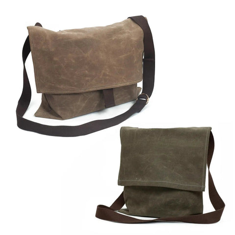 Waxed Canvas Bushcraft Messenger Bag 16oz Durable Haversack with Pocket for Gardening and Camping Antique Olive