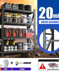 Tough As Nails Four Tier Heavy Duty Garage Shelving And Reinforced Steel Storage Rack With Locking Pins for efficient tool organization.