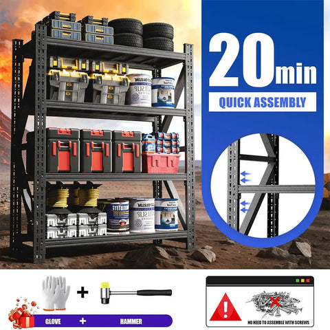 Tough As Nails Four Tier Heavy Duty Garage Shelving And Reinforced Steel Storage Rack With Locking Pins for efficient tool organization.