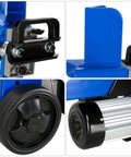6.5 Ton Electric Log Splitter With Hydraulic Ram, Beast Mode 15 Amp Motor, close-up of handle, motor, and wheel