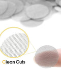 Close-up of a finger holding a 19mm stainless steel pipe screen with clean cuts, part of the Pipe Screens 120Pcs 3/4 Inch 19mm set.