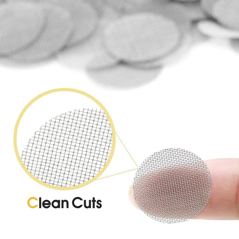 Close-up of a finger holding a 19mm stainless steel pipe screen with clean cuts, part of the Pipe Screens 120Pcs 3/4 Inch 19mm set.