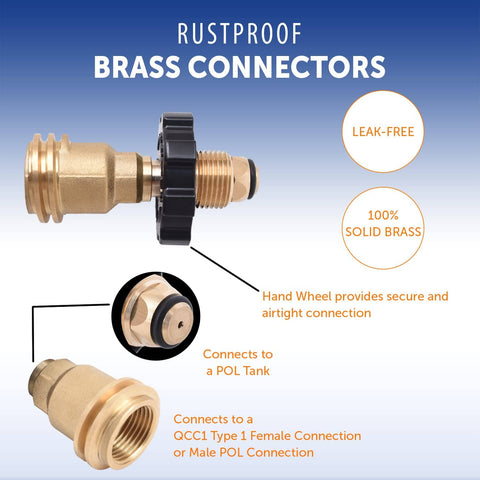 POL to QCC1 Propane Tank Adapter Brass Connector for Converting Old POL Tanks to Modern Type1 Hoses and Regulators, Rustproof