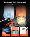 Front view of VEVOR magnetic drill press with orange/gray body and dual coolant tanks