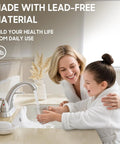 Mother and child using Brushed Nickel Centerset 4 Inch Bathroom Faucet For 2 Or 3 Holes Stainless Steel Dual Handle With Copper Pop Up Drain And Water Supply Lines Included Easy Install Durable Modern Vanity Sink Faucet